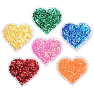 custom sequin iron on patches heart shapes embroidery patch